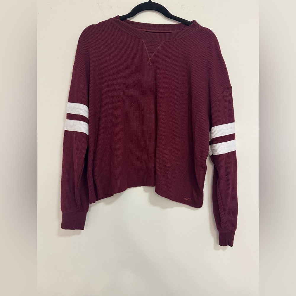 Hollister Maroon thermal shirt with White Stripes